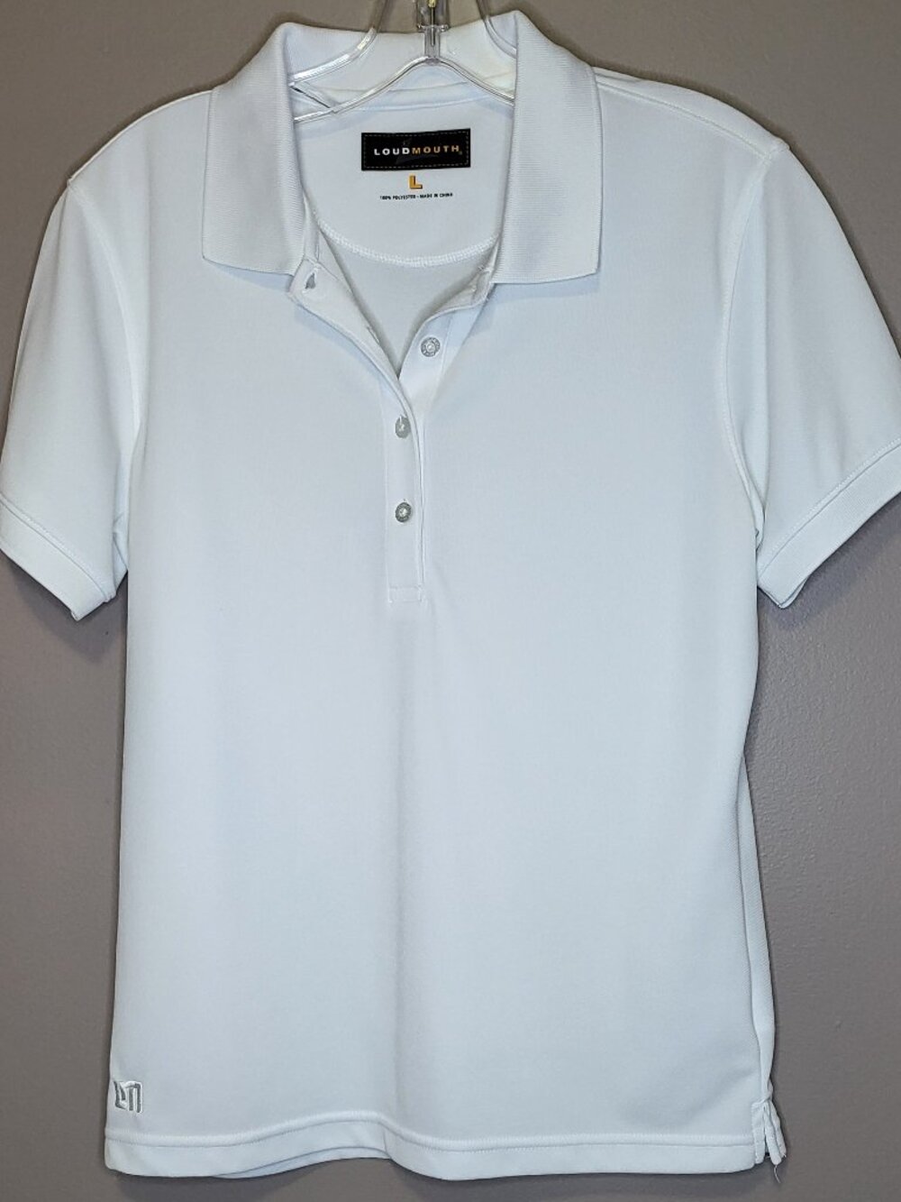Loudmouth Golf Women's White Performance Polo Shirt Size Large Short Sleeve